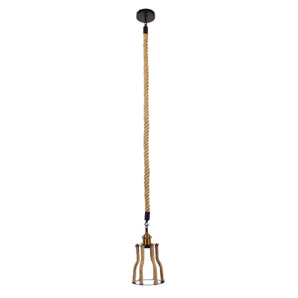 GloboStar® LANTERN 01186 Vintage Industrial Κρεμαστό Φωτιστικό Οροφής Μονόφωτο Μαύρο Μεταλλικό με Μπεζ Σχοινί Φ15 x Y24cm - ledmania.gr