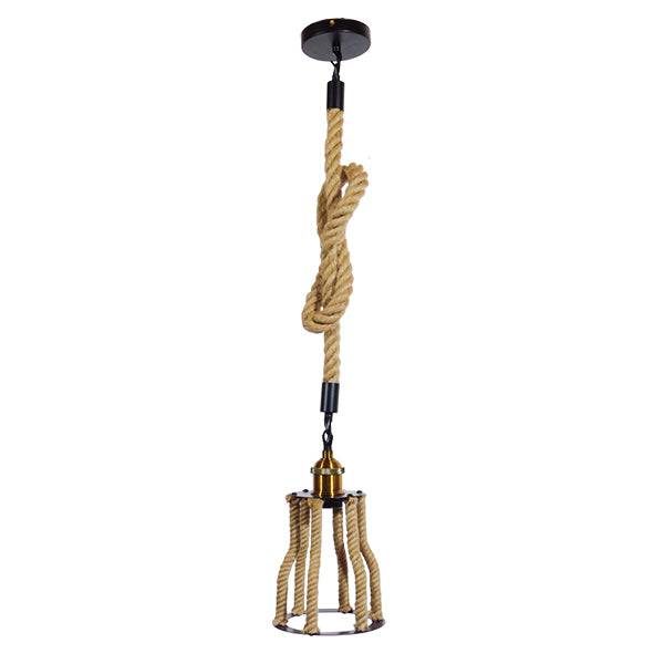 GloboStar® LANTERN 01186 Vintage Industrial Κρεμαστό Φωτιστικό Οροφής Μονόφωτο Μαύρο Μεταλλικό με Μπεζ Σχοινί Φ15 x Y24cm - ledmania.gr
