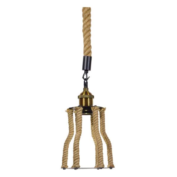 GloboStar® LANTERN 01186 Vintage Industrial Κρεμαστό Φωτιστικό Οροφής Μονόφωτο Μαύρο Μεταλλικό με Μπεζ Σχοινί Φ15 x Y24cm - ledmania.gr