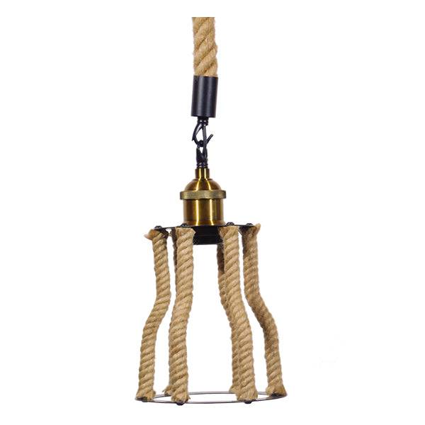 GloboStar® LANTERN 01186 Vintage Industrial Κρεμαστό Φωτιστικό Οροφής Μονόφωτο Μαύρο Μεταλλικό με Μπεζ Σχοινί Φ15 x Y24cm - ledmania.gr