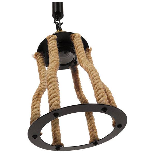 GloboStar® LANTERN 01186 Vintage Industrial Κρεμαστό Φωτιστικό Οροφής Μονόφωτο Μαύρο Μεταλλικό με Μπεζ Σχοινί Φ15 x Y24cm - ledmania.gr