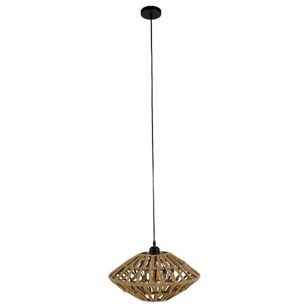 GloboStar® NATHLEN 01187 Vintage Κρεμαστό Φωτιστικό Οροφής Μονόφωτο Μαύρο Μεταλλικό Πλέγμα με Μπεζ Σχοινί Φ40 x Y20cm - ledmania.gr