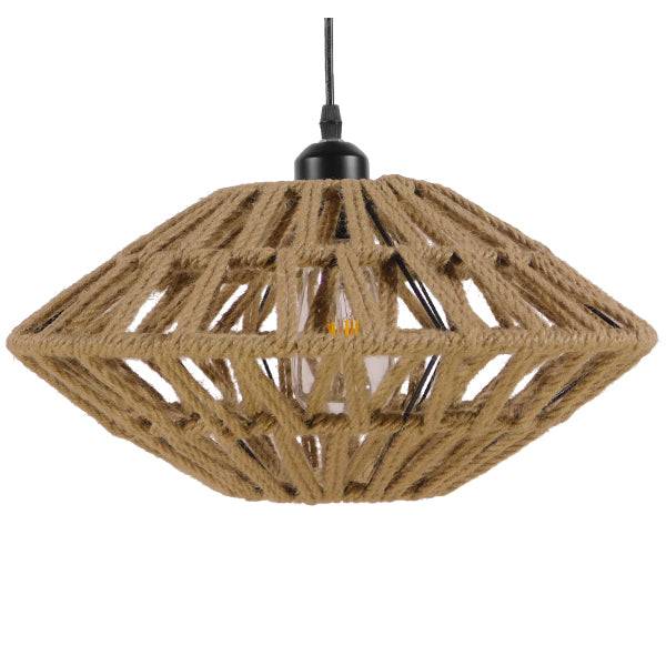 GloboStar® NATHLEN 01187 Vintage Κρεμαστό Φωτιστικό Οροφής Μονόφωτο Μαύρο Μεταλλικό Πλέγμα με Μπεζ Σχοινί Φ40 x Y20cm - ledmania.gr