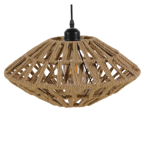 GloboStar® NATHLEN 01187 Vintage Κρεμαστό Φωτιστικό Οροφής Μονόφωτο Μαύρο Μεταλλικό Πλέγμα με Μπεζ Σχοινί Φ40 x Y20cm - ledmania.gr