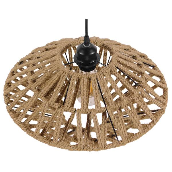 GloboStar® NATHLEN 01187 Vintage Κρεμαστό Φωτιστικό Οροφής Μονόφωτο Μαύρο Μεταλλικό Πλέγμα με Μπεζ Σχοινί Φ40 x Y20cm - ledmania.gr