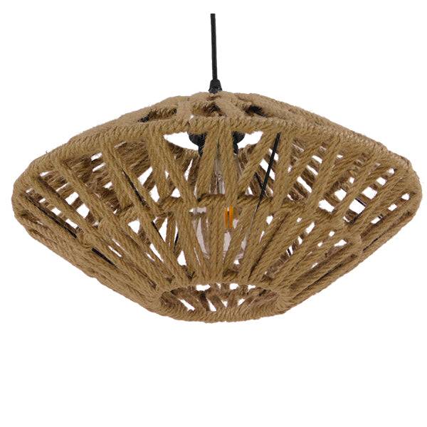 GloboStar® NATHLEN 01187 Vintage Κρεμαστό Φωτιστικό Οροφής Μονόφωτο Μαύρο Μεταλλικό Πλέγμα με Μπεζ Σχοινί Φ40 x Y20cm - ledmania.gr