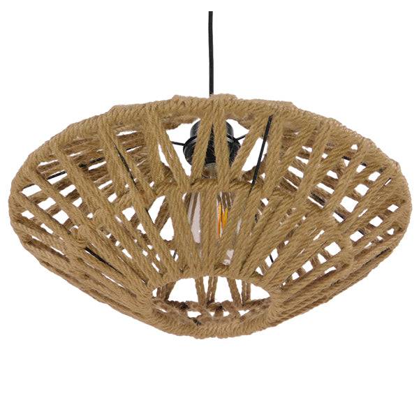 GloboStar® NATHLEN 01187 Vintage Κρεμαστό Φωτιστικό Οροφής Μονόφωτο Μαύρο Μεταλλικό Πλέγμα με Μπεζ Σχοινί Φ40 x Y20cm - ledmania.gr