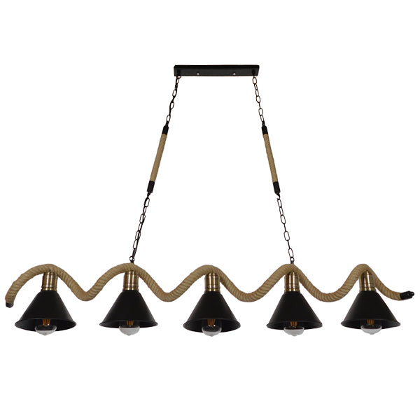 GloboStar® TYMEN 01190 Vintage Φωτιστικό Οροφής Πολύφωτο Μαύρο Μεταλλικό Καμπάνα με Μπεζ Σχοινί Μ150 x Π22 x Υ23cm - ledmania.gr