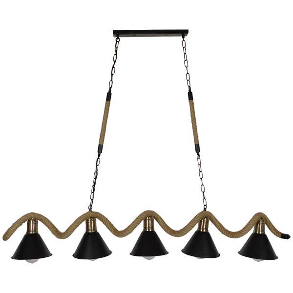 GloboStar® TYMEN 01190 Vintage Φωτιστικό Οροφής Πολύφωτο Μαύρο Μεταλλικό Καμπάνα με Μπεζ Σχοινί Μ150 x Π22 x Υ23cm - ledmania.gr