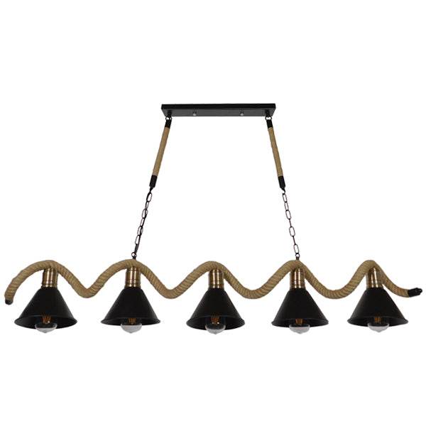 GloboStar® TYMEN 01190 Vintage Φωτιστικό Οροφής Πολύφωτο Μαύρο Μεταλλικό Καμπάνα με Μπεζ Σχοινί Μ150 x Π22 x Υ23cm - ledmania.gr
