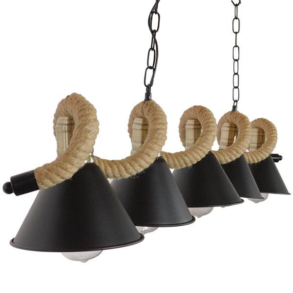 GloboStar® TYMEN 01190 Vintage Φωτιστικό Οροφής Πολύφωτο Μαύρο Μεταλλικό Καμπάνα με Μπεζ Σχοινί Μ150 x Π22 x Υ23cm - ledmania.gr