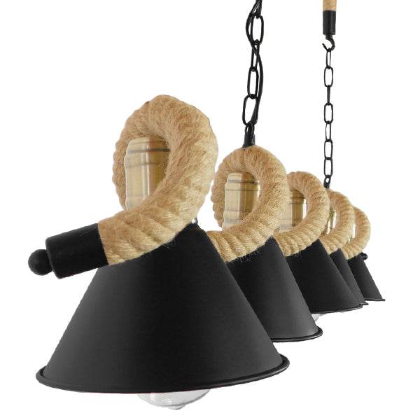 GloboStar® TYMEN 01190 Vintage Φωτιστικό Οροφής Πολύφωτο Μαύρο Μεταλλικό Καμπάνα με Μπεζ Σχοινί Μ150 x Π22 x Υ23cm - ledmania.gr
