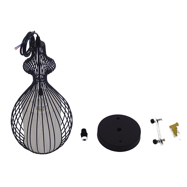 GloboStar® THYDA 01197 Μοντέρνο Κρεμαστό Φωτιστικό Οροφής Μονόφωτο Μαύρο Μεταλλικό Πλέγμα με Υφασμάτινο Εσωτερικό Καπέλο Φ21 x Y40cm - ledmania.gr