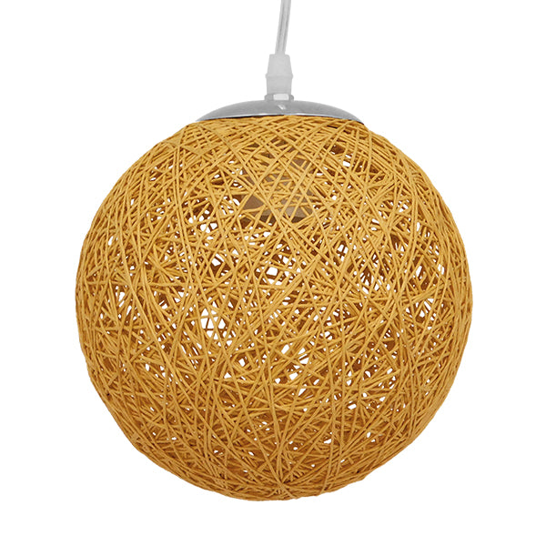 GloboStar® OCEANA 01200 Vintage Κρεμαστό Φωτιστικό Οροφής Μονόφωτο 1 x E27 Μπεζ Ξύλινο Ψάθινο Rattan Φ20 x Υ20cm - ledmania.gr