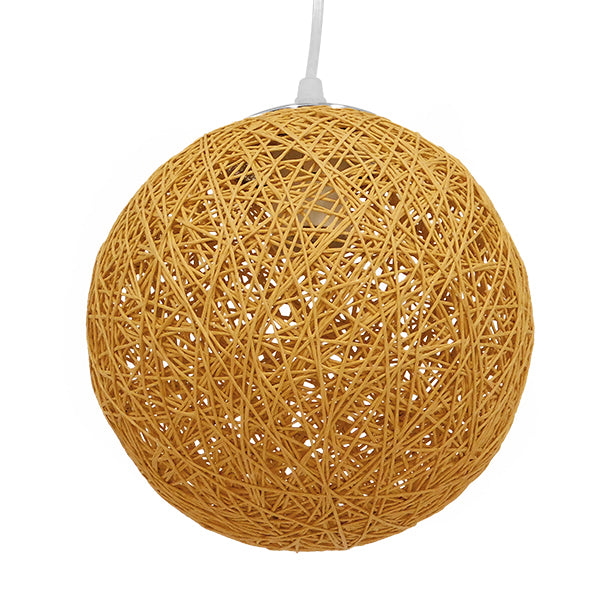 GloboStar® OCEANA 01200 Vintage Κρεμαστό Φωτιστικό Οροφής Μονόφωτο 1 x E27 Μπεζ Ξύλινο Ψάθινο Rattan Φ20 x Υ20cm - ledmania.gr