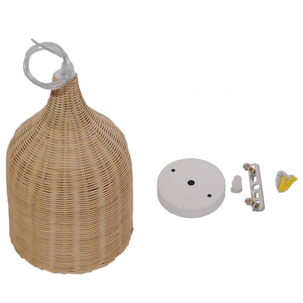 GloboStar® BAHAMAS 01202 Vintage Κρεμαστό Φωτιστικό Οροφής Μονόφωτο Μπεζ Ξύλινο Ψάθινο Bamboo Φ30 x Υ47cm - ledmania.gr