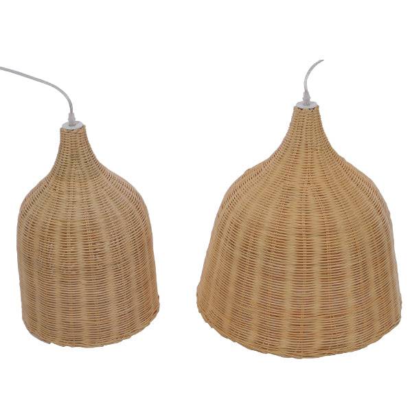 GloboStar® BAHAMAS 01202 Vintage Κρεμαστό Φωτιστικό Οροφής Μονόφωτο Μπεζ Ξύλινο Ψάθινο Bamboo Φ30 x Υ47cm - ledmania.gr