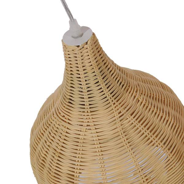 GloboStar® BAHAMAS 01202 Vintage Κρεμαστό Φωτιστικό Οροφής Μονόφωτο Μπεζ Ξύλινο Ψάθινο Bamboo Φ30 x Υ47cm - ledmania.gr