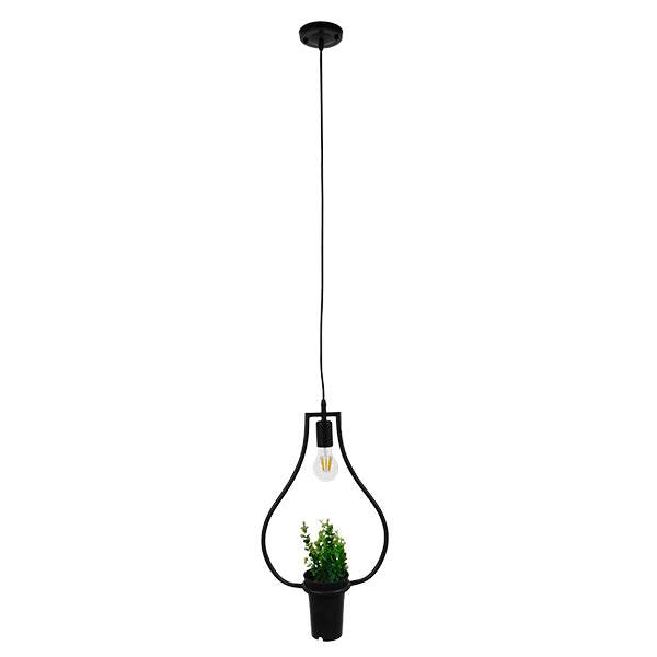GloboStar® RHEXIA 01210 Μοντέρνο Κρεμαστό Φωτιστικό Οροφής Μονόφωτο Μαύρο Μεταλλικό Flowerpot Φ27 x Y40cm - ledmania.gr