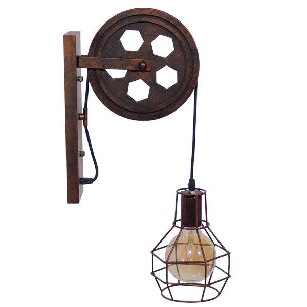 GloboStar® RYDON 01216 Vintage Industrial Φωτιστικό Τοίχου Απλίκα Μονόφωτο Καφέ Σκουριά Μεταλλικό Πλέγμα Φ15 x Μ24 x Π15 x Υ70cm - ledmania.gr