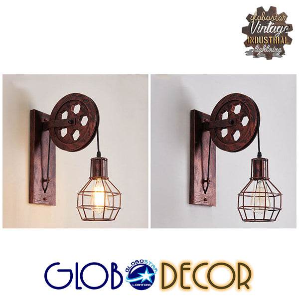 GloboStar® RYDON 01216 Vintage Industrial Φωτιστικό Τοίχου Απλίκα Μονόφωτο Καφέ Σκουριά Μεταλλικό Πλέγμα Φ15 x Μ24 x Π15 x Υ70cm - ledmania.gr