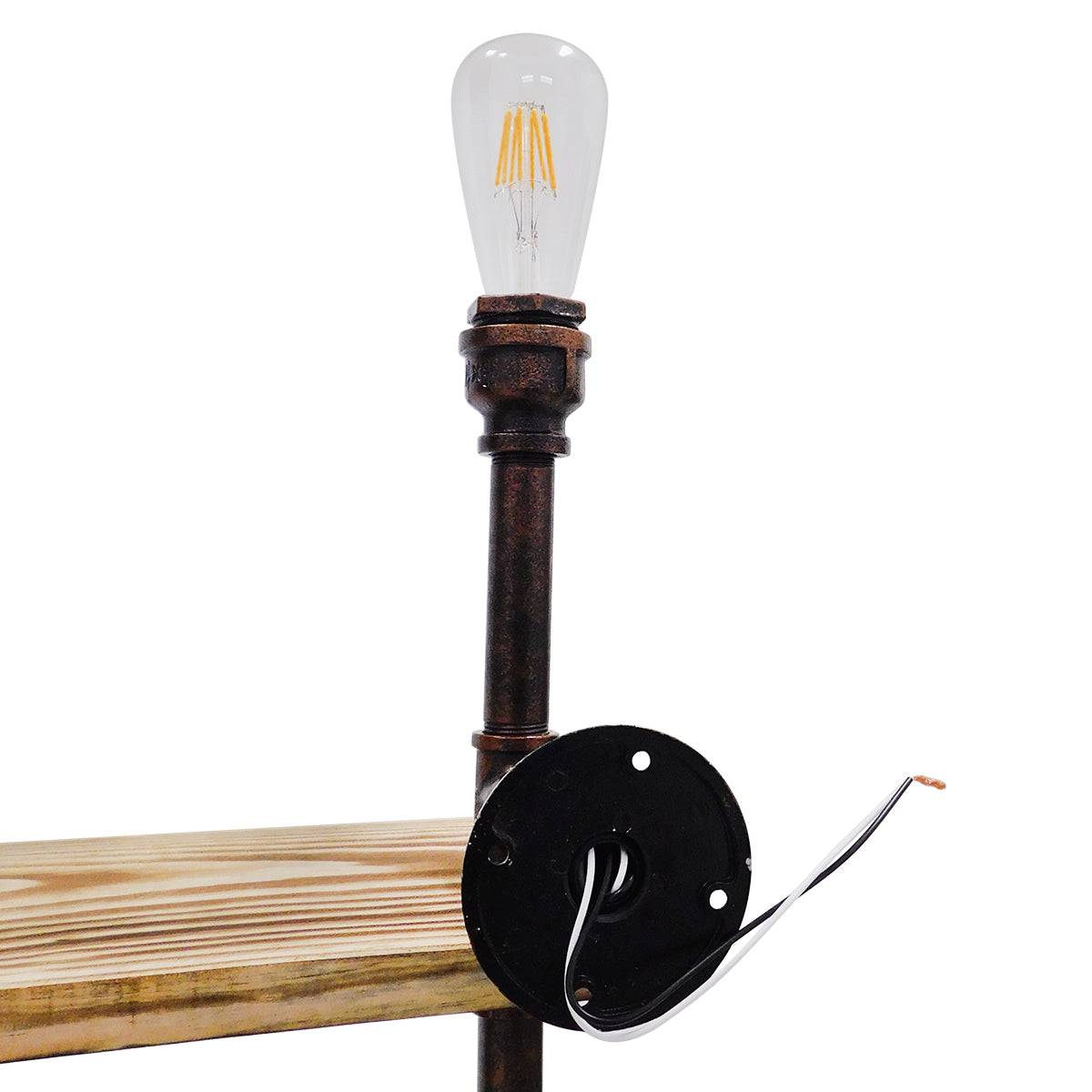 GloboStar® ENIMAS 01217 Vintage Industrial Φωτιστικό Τοίχου Απλίκα Δίφωτο Μπρούτζινο Μεταλλικό με Ξύλινα Ράφια Μ65 x Π23 x Υ76cm - ledmania.gr