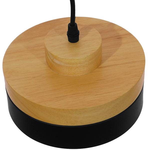 GloboStar® RUHIEL 01233 Μοντέρνο Κρεμαστό Φωτιστικό Οροφής Μονόφωτο Μαύρο Μεταλλικό με Φυσικό Ξύλο Καμπάνα Φ18 x Y12cm - ledmania.gr