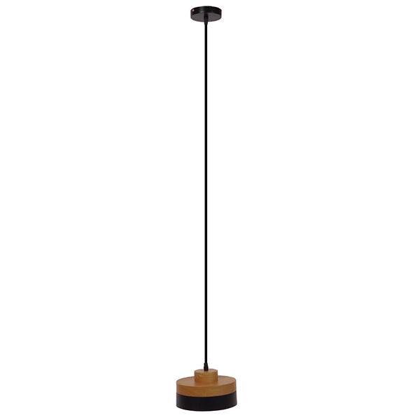 GloboStar® RUHIEL 01233 Μοντέρνο Κρεμαστό Φωτιστικό Οροφής Μονόφωτο Μαύρο Μεταλλικό με Φυσικό Ξύλο Καμπάνα Φ18 x Y12cm - ledmania.gr