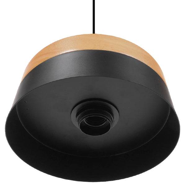 GloboStar® RUHIEL 01233 Μοντέρνο Κρεμαστό Φωτιστικό Οροφής Μονόφωτο Μαύρο Μεταλλικό με Φυσικό Ξύλο Καμπάνα Φ18 x Y12cm - ledmania.gr