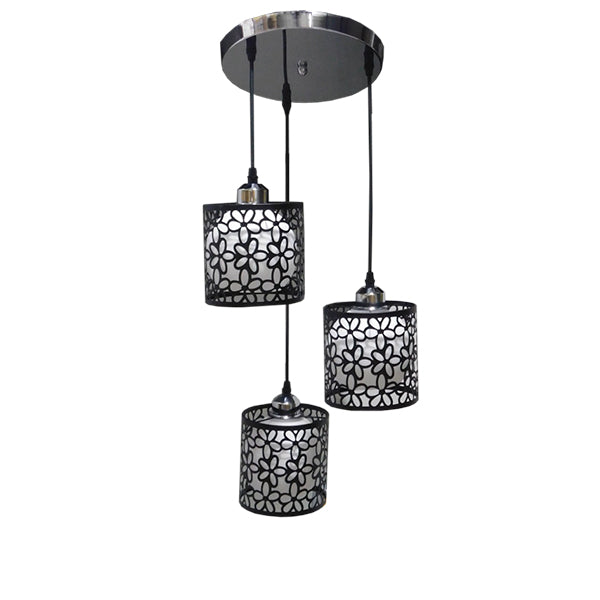 GloboStar® RAINELDA 01246 Μοντέρνο Κρεμαστό Φωτιστικό Οροφής Τρίφωτο Μαύρο Μεταλλικό Πλέγμα με Λευκό Γυαλί Φ40 x Y19cm - ledmania.gr
