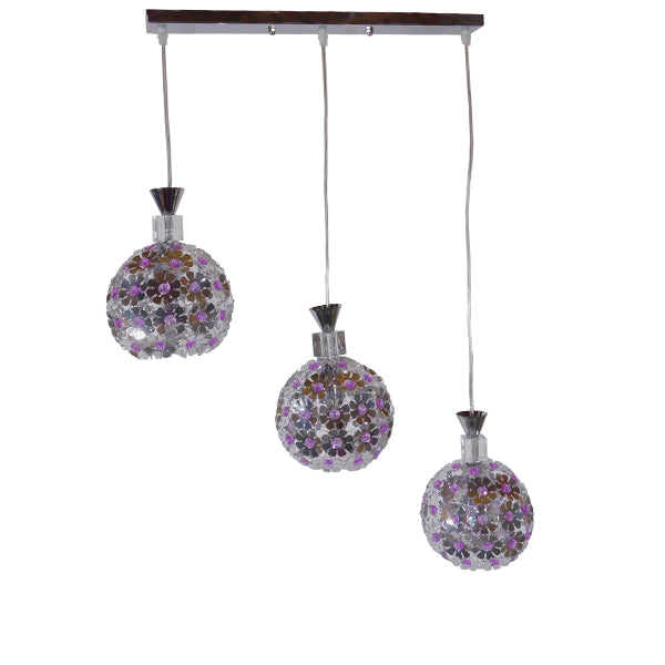 GloboStar® ILLUME 01249 Μοντέρνο Κρεμαστό Φωτιστικό Οροφής Τρίφωτο Ασημί Μεταλλικό με Κρύσταλλα Μ64 x Π18 x Υ24cm - ledmania.gr
