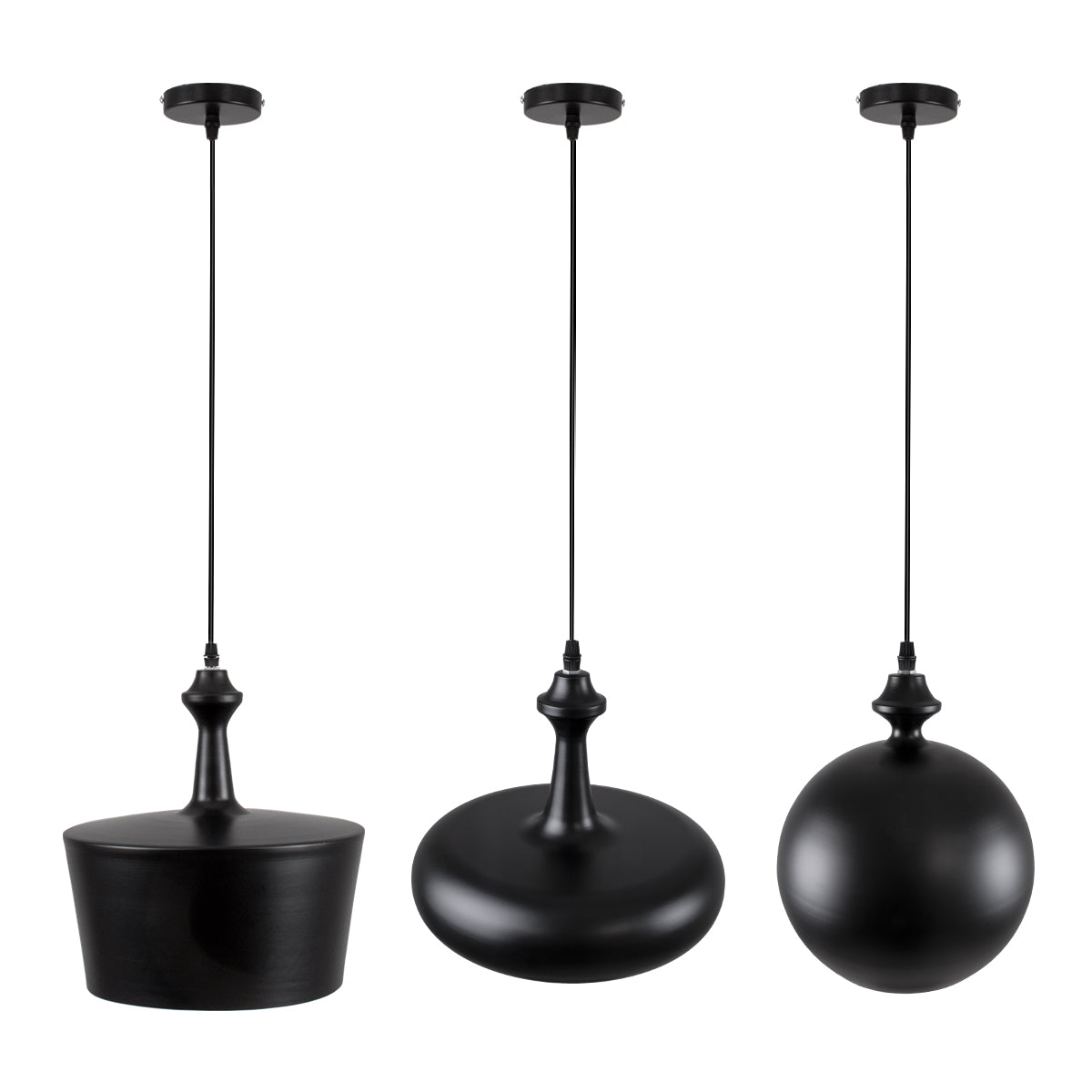 GloboStar® ROCKFORD 01287 SET 3 Μοντέρνα Κρεμαστά Φωτιστικά Οροφής Τρίφωτο 3 x E27 Μαύρα Μεταλλικά Καμπάνα - ledmania.gr