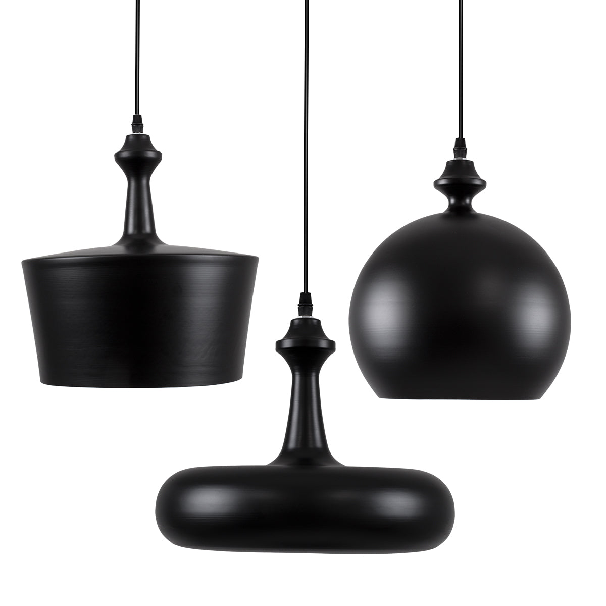 GloboStar® ROCKFORD 01287 SET 3 Μοντέρνα Κρεμαστά Φωτιστικά Οροφής Τρίφωτο 3 x E27 Μαύρα Μεταλλικά Καμπάνα - ledmania.gr