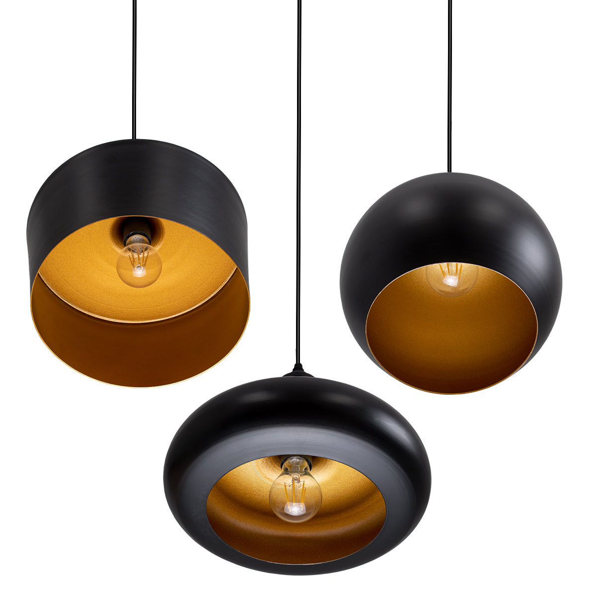 GloboStar® ROCKFORD 01287 SET 3 Μοντέρνα Κρεμαστά Φωτιστικά Οροφής Τρίφωτο 3 x E27 Μαύρα Μεταλλικά Καμπάνα - ledmania.gr