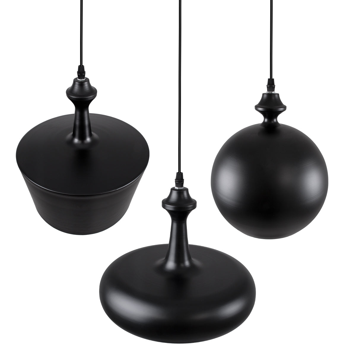 GloboStar® ROCKFORD 01287 SET 3 Μοντέρνα Κρεμαστά Φωτιστικά Οροφής Τρίφωτο 3 x E27 Μαύρα Μεταλλικά Καμπάνα - ledmania.gr