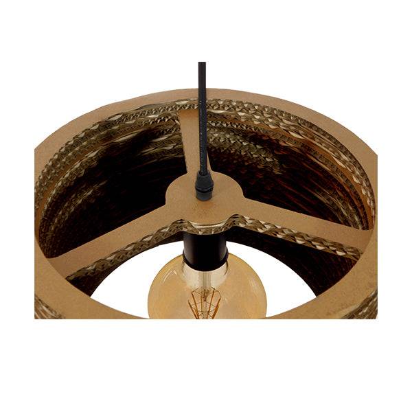 GloboStar® PAROS 01290 Vintage Κρεμαστό Φωτιστικό Οροφής Μονόφωτο 3D από Επεξεργασμένο Σκληρό Καφέ Χαρτόνι Καμπάνα Φ30 x Y20cm - ledmania.gr