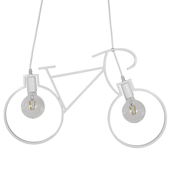 GloboStar® BIKE WHITE 01300 Vintage Κρεμαστό Φωτιστικό Οροφής Δίφωτο Λευκό Μεταλλικό Μ67 x Π1.5 x Υ41cm - ledmania.gr