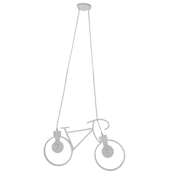 GloboStar® BIKE WHITE 01300 Vintage Κρεμαστό Φωτιστικό Οροφής Δίφωτο Λευκό Μεταλλικό Μ67 x Π1.5 x Υ41cm - ledmania.gr