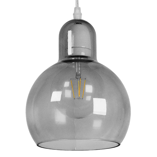 GloboStar® BOSSANOVA 01313 Μοντέρνο Κρεμαστό Φωτιστικό Οροφής Μονόφωτο Γυάλινο Γκρι Διάφανο Φ18 x Υ23cm - ledmania.gr