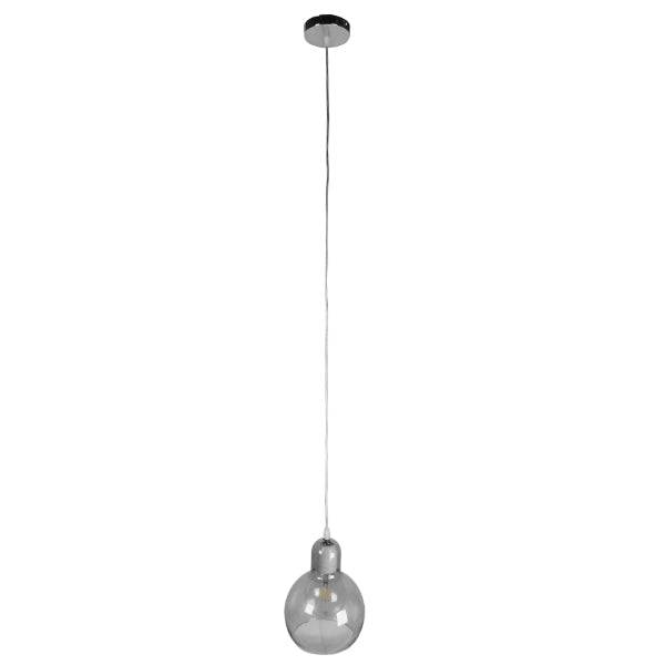 GloboStar® BOSSANOVA 01313 Μοντέρνο Κρεμαστό Φωτιστικό Οροφής Μονόφωτο Γυάλινο Γκρι Διάφανο Φ18 x Υ23cm - ledmania.gr