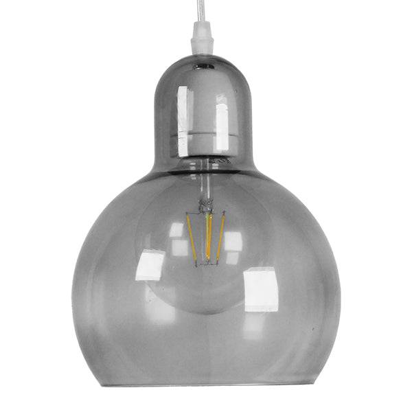 GloboStar® BOSSANOVA 01313 Μοντέρνο Κρεμαστό Φωτιστικό Οροφής Μονόφωτο Γυάλινο Γκρι Διάφανο Φ18 x Υ23cm - ledmania.gr