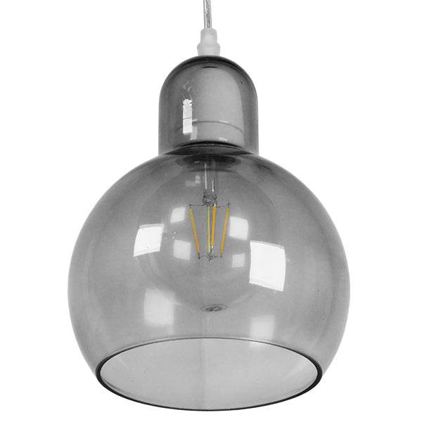 GloboStar® BOSSANOVA 01313 Μοντέρνο Κρεμαστό Φωτιστικό Οροφής Μονόφωτο Γυάλινο Γκρι Διάφανο Φ18 x Υ23cm - ledmania.gr