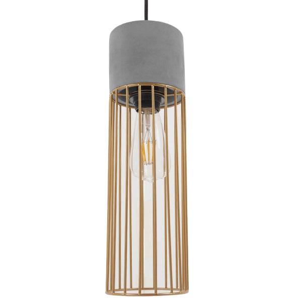 GloboStar® DURANT 01322 Μοντέρνο Industrial Κρεμαστό Φωτιστικό Οροφής Μονόφωτο Γκρι Μπεζ Τσιμέντο Πλέγμα Φ12 x Y40cm - ledmania.gr