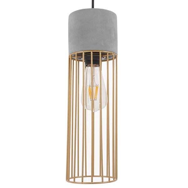 GloboStar® DURANT 01322 Μοντέρνο Industrial Κρεμαστό Φωτιστικό Οροφής Μονόφωτο Γκρι Μπεζ Τσιμέντο Πλέγμα Φ12 x Y40cm - ledmania.gr