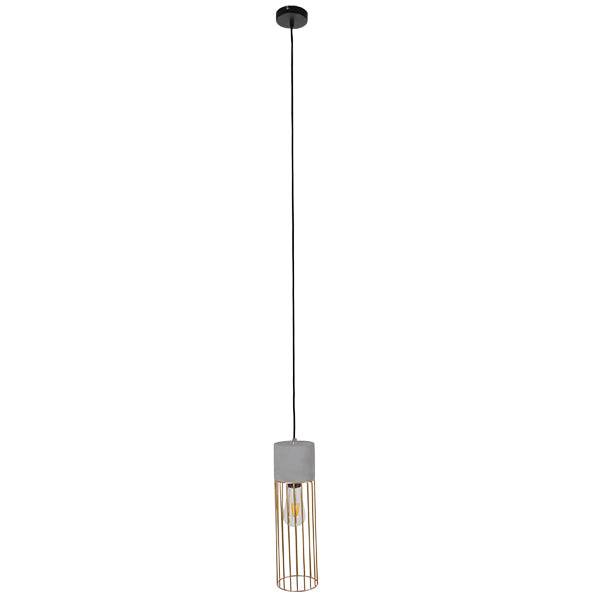 GloboStar® DURANT 01322 Μοντέρνο Industrial Κρεμαστό Φωτιστικό Οροφής Μονόφωτο Γκρι Μπεζ Τσιμέντο Πλέγμα Φ12 x Y40cm - ledmania.gr
