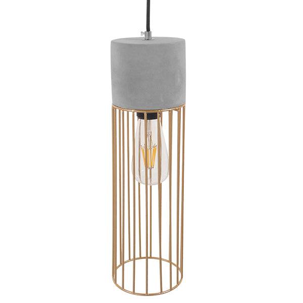 GloboStar® DURANT 01322 Μοντέρνο Industrial Κρεμαστό Φωτιστικό Οροφής Μονόφωτο Γκρι Μπεζ Τσιμέντο Πλέγμα Φ12 x Y40cm - ledmania.gr