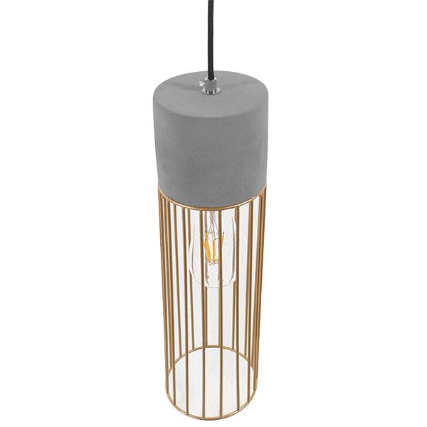 GloboStar® DURANT 01322 Μοντέρνο Industrial Κρεμαστό Φωτιστικό Οροφής Μονόφωτο Γκρι Μπεζ Τσιμέντο Πλέγμα Φ12 x Y40cm - ledmania.gr