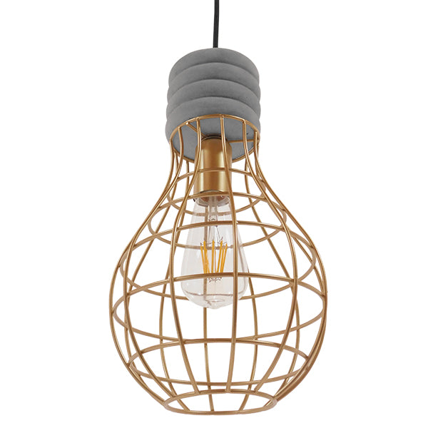 GloboStar® DURANT 01325 Μοντέρνο Industrial Κρεμαστό Φωτιστικό Οροφής Μονόφωτο Γκρι Μπεζ Τσιμέντο Πλέγμα Φ20 x Y35cm - ledmania.gr