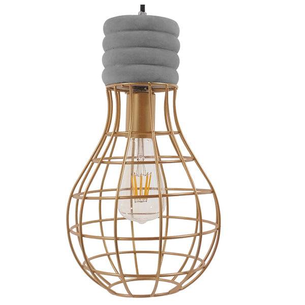 GloboStar® DURANT 01325 Μοντέρνο Industrial Κρεμαστό Φωτιστικό Οροφής Μονόφωτο Γκρι Μπεζ Τσιμέντο Πλέγμα Φ20 x Y35cm - ledmania.gr