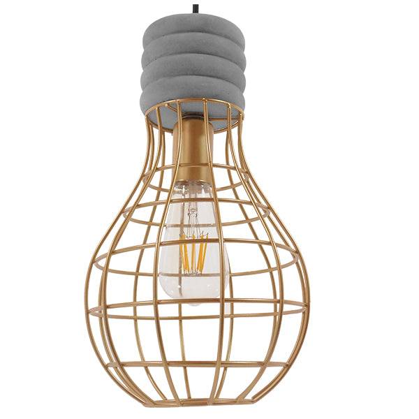 GloboStar® DURANT 01325 Μοντέρνο Industrial Κρεμαστό Φωτιστικό Οροφής Μονόφωτο Γκρι Μπεζ Τσιμέντο Πλέγμα Φ20 x Y35cm - ledmania.gr